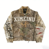 Vestes en jean vintage déchirées pour hommes, style streetwear, personnalisées en usine, en toile ample, zippées, décontractées et lavables