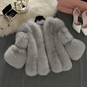 2021 New S-4XL Winter Luxury Faux Fox Fur Coat Faux Fur Jacket Short Coats Fake Fur Women Slim Female Short Pink Red Blue Casual