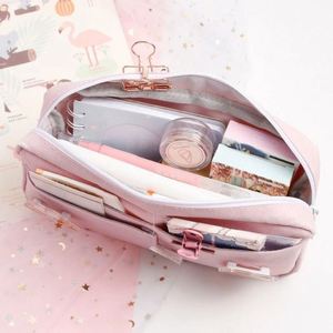 Canvas Pencil Case Cute Animal Badge Pink Pencil Cases Large <b>School</b> Pencil <b>Bags</b> for Maiden Girl Stationery Supplies - Product Image 6