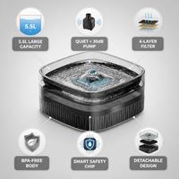 Fontaine à eau pour animaux de compagnie de grande capacité 5,5 L WF380 Distributeur d'eau automatique pour chats et chiens avec pompe ultra silencieuse et filtration multiple