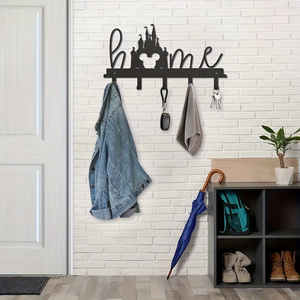 <span class=keywords><strong>Porte</strong></span>-<span class=keywords><strong>manteau</strong></span> mural en métal robuste, noir moderne, sur mesure, avec 10 crochets, <span class=keywords><strong>étagère</strong></span> <span class=keywords><strong>porte</strong></span>-clés, gain de place, décoration intérieure - Product Image 1