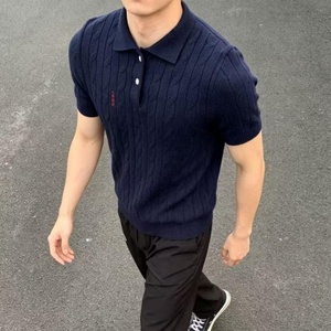 Camisa de punto trenzado vintage de marca OEM para hombre, estilo OEM, color liso, con cuello, venta al por mayor de fábrica, LOGO personalizado a granel - Product Image 1
