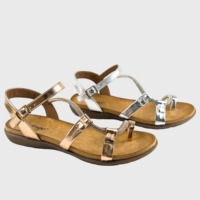 Sandales plates décontractées d'été à la mode avec strass brillants, bride et bout rond fendu, semelle souple et confortable pour femmes et dames