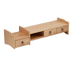 Bamboo Computer Monitor <b>Riser</b> Stand With Storage Drawers Desktop Organizer For Office <b>Desk</b> Heightening Base Rectangle Shape - Product Image 5