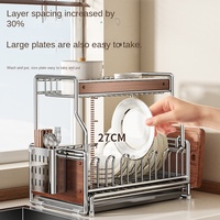 Nouvelle étagère de rangement pour bols et vaisselle de cuisine multifonctionnelle rétractable de type debout en métal de simplicité moderne non pliable
