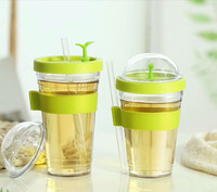 480ml (16oz) gobelet à café en plastique transparent à double couche créatif sans BPA avec paille tasse à boisson fantaisie