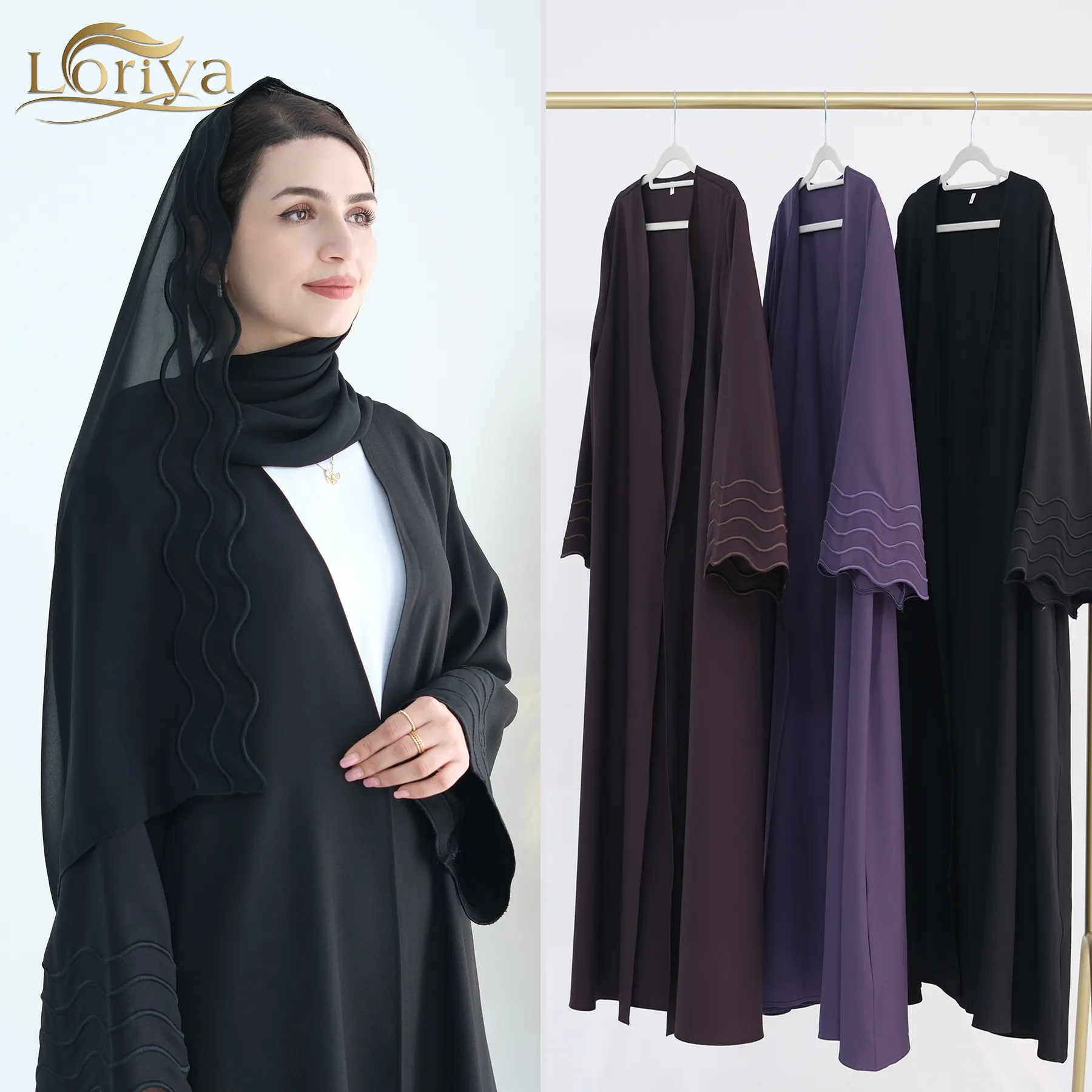 Loriya 2024 Neueste islamische Kleidung Polyester solide Farbe Kaftan Kleid Kardigan Abaya Damen muslimisches Kleid passende Hijab