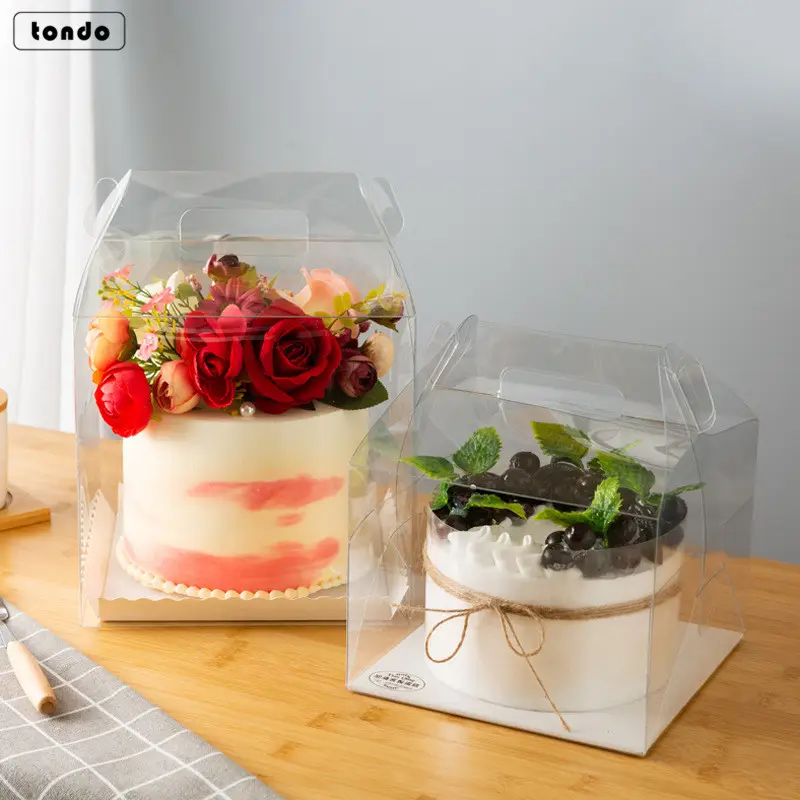 Tondo transparente PET-Kuchen box Geburtstag Hochzeit Weihnachts feier High Round Cake Packaging Box