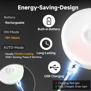 Veilleuse LED rechargeable moderne en aluminium avec détecteur de mouvement infrarouge, allumage/extinction automatique, écologique, blanche, pour chambre à coucher - Product Image 4