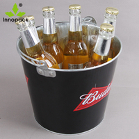 Seau à glace Innopack rond 5L/10L, outil de bar pour bière, vin, champagne, revêtement antirouille, ouvre-bouteille