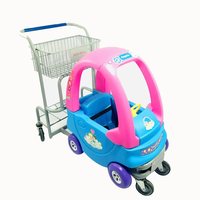 Chariot de courses pour bébé bleu et rose à motif de dessin animé - Chariot de courses pour bébé pour supermarchés et centres commerciaux