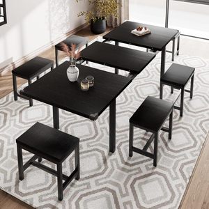 Manufacturer's modern minimalist dining <b>table</b> and stool combination, extendable, suitable <b>for</b> <b>small</b> apartments and home use, - Product Image 3