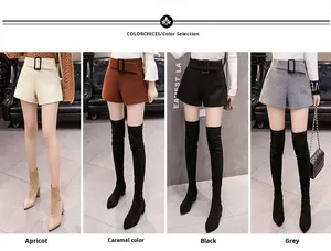 Nuovi Shorts Casual alla Moda per Ragazze, Tinta Unita, Vita Alta Elasticizzata, Versione Coreana, Gamba Larga, Stile Oversize in Lana Pettinata - Product Image 6