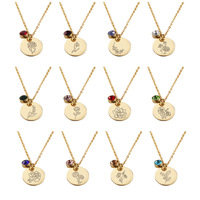 CLARMER Vente flash Nouveau collier de style euro-américain Anniversaire Collier en acier inoxydable Pendentif floral avec breloque de pierre de naissance pour femmes