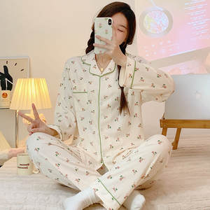 Set Pigiama in <span class=keywords><strong>Cotone</strong></span> a Maglia con Maniche Lunghe, Biancheria <span class=keywords><strong>da</strong></span> <span class=keywords><strong>Notte</strong></span> per Ragazze, Completo Bianco Semplice, Pigiami per Donne - Product Image 2