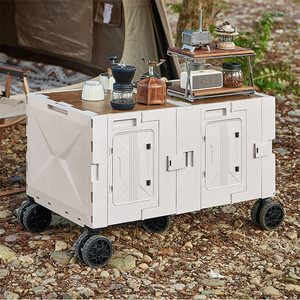 Factory Directly <strong>Plastic</strong> Mini Folding <strong>Wagon</strong> Camping Hiking Cart Outdoor Picnic <strong>Beach</strong> Camping <strong>Wagon</strong> with Wooden Lid Cover - Product Image 5