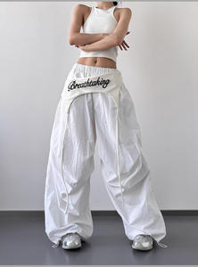 Trendy Dance Nicho Calças New Design Cintura Alta Flat Summer Street Wear Versátil Casual Loose Fit Elastic Waist Cargo Spring - Product Image 5