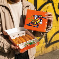 Boîte à hot-dogs personnalisée en carton kraft jetable biodégradable, boîte alimentaire à réponse rapide pour l'emballage, capacité 5 hot-dogs
