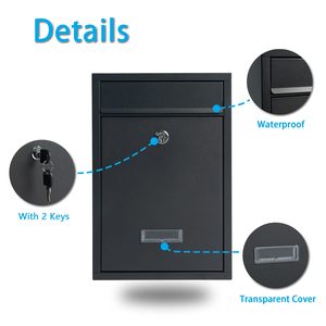 Ajf An Ninh Ngoài Trời Thép Không Thấm Nước Treo Tường Lớn Letterbox Ngoài Trời Bài Hộp Thư Với 2 Phím - Product Image 3
