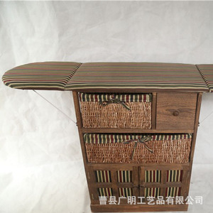 <b>Collapsible</b> Laundry Basket <b>Storage</b> Cabinet With Woven Baskets And Folding Ironing Board Coffee Brown Rectangle Standing Type - Product Image 4