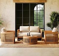 Minimalistisches Teak-PE-Rattan Outdoor-Lounge-Set 2-Sitzer-Sofa Einzelsessel Wasserdichte Kissen für Apartment Terrasse Garten
