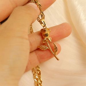 สร้อยคอจี้รูปดอกกุหลาบสแตนเลสสตีลวินเทจสำหรับผู้หญิง - Product Image 4