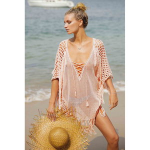 Nueva llegada de punto Blusa con flecos playa blusa Sexy protector <span class=keywords><strong>solar</strong></span> camisa Bikini vestidos traje de <span class=keywords><strong>baño</strong></span> cubrir Ups - Product Image 3