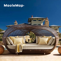 Conjunto de Sofá de Ratán para Exteriores, Diseño de Jardín, Cama Redonda Tipo Jaula de Pájaros, Muebles de Exterior, Sillas Nórdicas