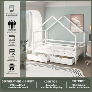 Cadre de <span class=keywords><strong>lit</strong></span> pour enfants en bois massif avec tiroirs de rangement <span class=keywords><strong>Lit</strong></span> en forme de maison pour enfants Lits et berceaux pour bébés - Product Image 2
