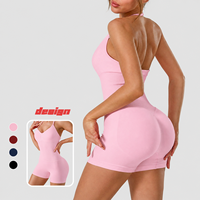Combinaison de yoga personnalisée avec logo, sans coutures, pour l'entraînement, dos nu, effet push-up, unitard une pièce pour la gym