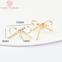 Orecchini a Perno con Fiocco in Ottone Placcato Oro 18K, Accessori di Alta Qualità per Creazione di Gioielli Fai-da-Te