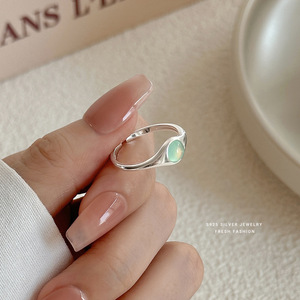 S925 verstelbare <span class=keywords><strong>ring</strong></span> van puur zilver met groene kattenoogsteen, in stijl en trendy voor dames - Product Image 5