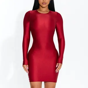 casual dresses short 2023 fashion elegant red modest Holiday dress Women's Round Neck Long Sleeve bodycon Mini dresses