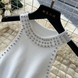 <span class=keywords><strong>Robe</strong></span> midi élégante en tricot fin pour femmes, sans manches, en dentelle, pour l'été - Product Image 5