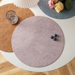 PVC 3D Embossed Round <b>Placemat</b> Eco-Friendly Waterproof <b>Table</b> Mat Bowl Cup Mat - Product Image 2