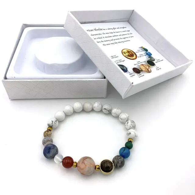 Wholesale handmade with white gift boxes Planet Natural Stone bracelets solar system