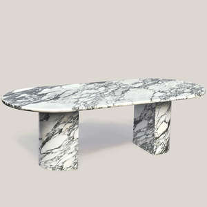 Özel Tasarım Modern <span class=keywords><strong>Arabescato</strong></span> Beyaz Mermer Çevre Dostu Taş Üst Tablalı 6-8 Kişilik Yemek Masası - Product Image 3