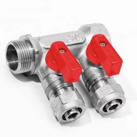 Vente en gros de collecteurs en laiton 36/50MM à 2/3/4/5/6 voies avec vannes à boisseau sphérique et adaptateurs détachables, poignée en aluminium pour système de chauffage