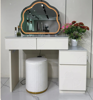 Coiffeuse de luxe moderne personnalisable avec miroir LED, en MDF, tiroirs de rangement, haut de gamme, pour chambre, hôtel, école