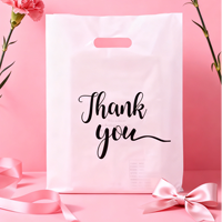 Sacs à main à soufflet latéral personnalisables avec logo blanc 'Merci', découpés, en PE recyclable, pour supermarché et exposition