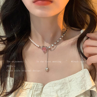 Collier pendentif goutte d'eau en forme de cœur tendance Y2K, cristal rose, Egirl, doux, cool, chaîne claviculaire, bijoux esthétiques