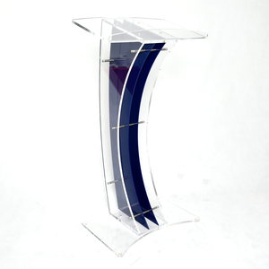 Pupitre en acrylique durable, présentoir transparent en acrylique avec lutrin moderne bleu en forme de faucille pour présentations, églises, mariages - Product Image 1