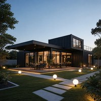 Maison d'hôtes mobile en structure acier avec terrasse à double niveau et vitrage panoramique