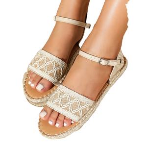 Sandalias de playa <span class=keywords><strong>romanas</strong></span> con punta abierta y correa trenzada plana para mujer 2024 con correa en el tobillo para la temporada de otoño - Product Image 1