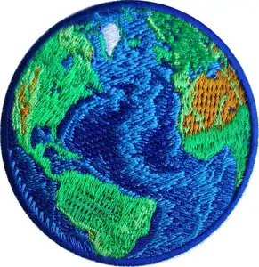 Blue Earth World Planet Iron On Globe Embroidered Badge Patch