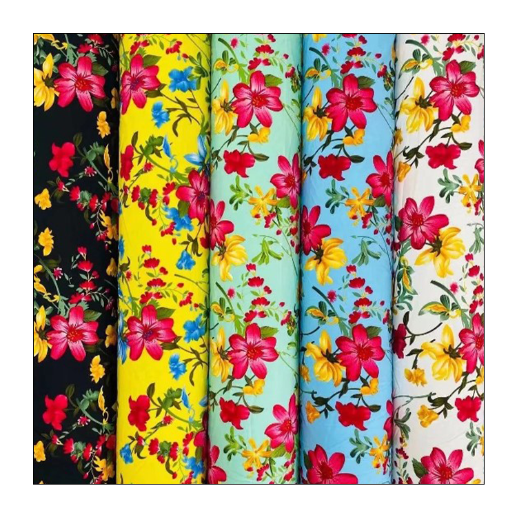 Shaoxing текстиль kain katun вискоза 100% вискоза тканая ткань с принтом kain Цветочная нить искусственный шелк ткань для платья