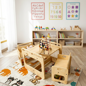 Juego de Mesa y Silla para Niños <span class=keywords><strong>Montessori</strong></span>, Mesa de Juego de Madera para Niños Pequeños, Preescolar, 2 Años - Product Image 1