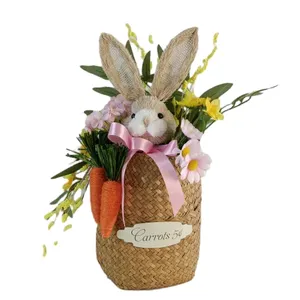 Senamsine fleurs artificielles plantes de printemps mixte lapin lapin oeuf en plastique décor de Pâques pour la décoration de la maison de table
