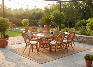 Juego de Comedor de Ratán/Mimbre JAVA en Oferta, con Diseño Asiático Tradicional, Mesa de Comedor Larga para Uso en el Hogar, Hotel o Villa - Product Image 2