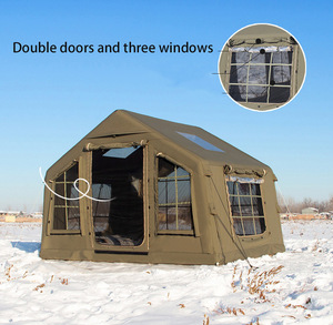8 + 8,8 ㎡ Tienda inflable verde militar Campamento de lujo salvaje <span class=keywords><strong>Camping</strong></span> 8 Cinturón de algodón plano Cabina inflable de expansión - Product Image 2